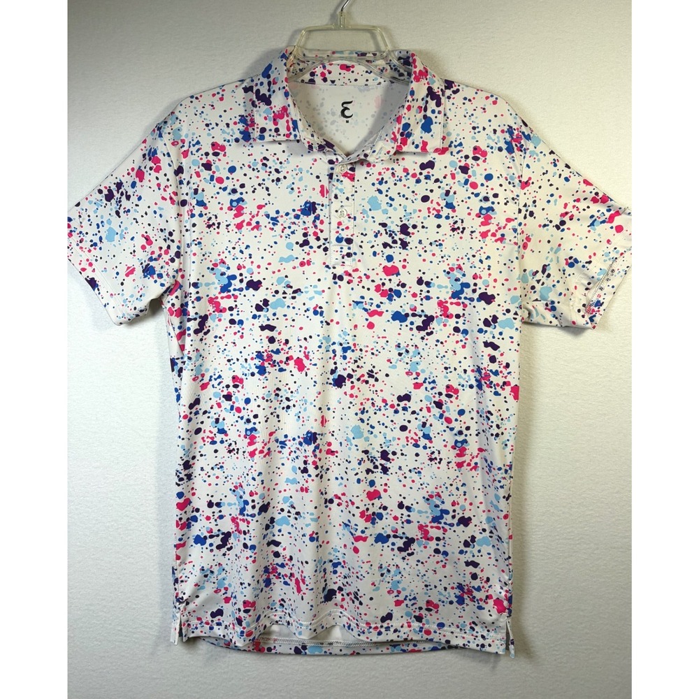 Eagle Golf Polo Shirt Mens Medium White Excellent Paint Splatter Performance